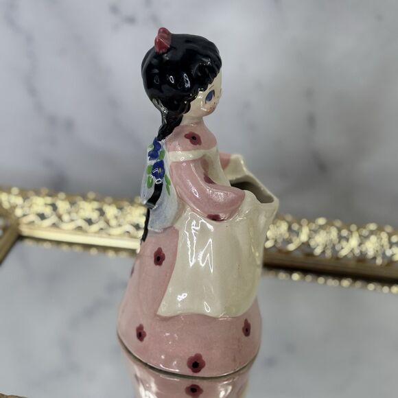 Vtg 40s 50s Peasant Pottery Art Sally girl Figurine Planter 7" Kitschy Cottage - Picture 11 of 13
